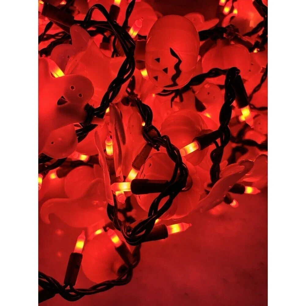 Halloween Ghost Pumpkin Set 2 String Garland Lights Decor Spooky Jack O Lantern